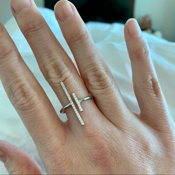 White Gold Plated Double Open Pave Crystal Ring - Picture 4 of 13